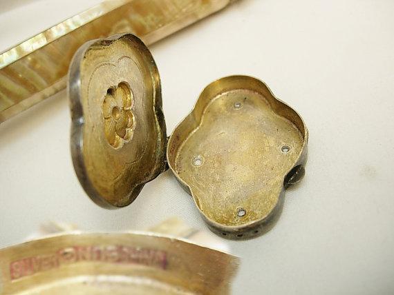 Antique Greek Key Vinaigrette Sterling signed with forget me not 1800's