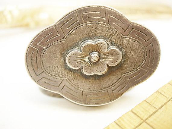 Antique Greek Key Vinaigrette Sterling signed with forget me not 1800's