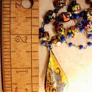 Exotic vintage Chinese necklace enamel sterling dragonboat goddess pendant necklace Millefiori cobalt glass beads