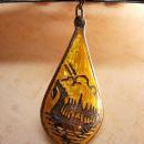 Exotic vintage Chinese necklace enamel sterling dragonboat goddess pendant necklace Millefiori cobalt glass beads