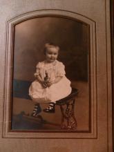 Antique Photo Girl with DUck toy child in dress with dressed duck in original card case