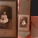 Antique Photo Girl with DUck toy child in dress with dressed duck in original card case