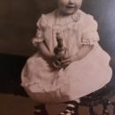 Antique Photo Girl with DUck toy child in dress with dressed duck in original card case