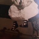 Antique Photo Girl with DUck toy child in dress with dressed duck in original card case