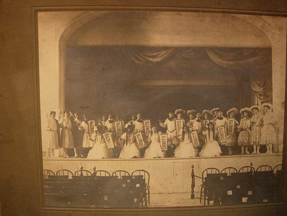 Large ANtique group photo possible Illinois pageant girls with state banners and american flag