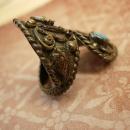Vintage INdian sterling turquoise ring large setting with ornate etruscan work SIGNED