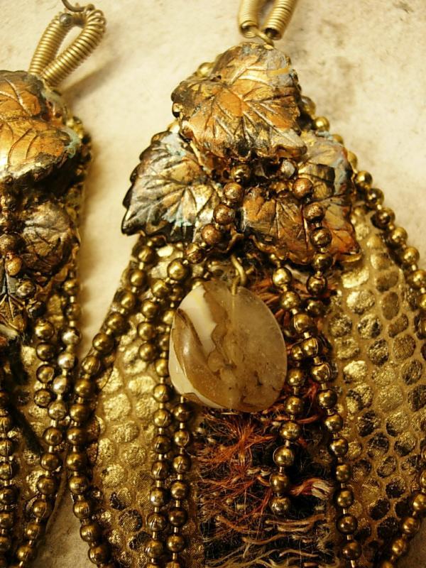 From the Earth Snake skin earrings agate and fiber LONG 4 3/4