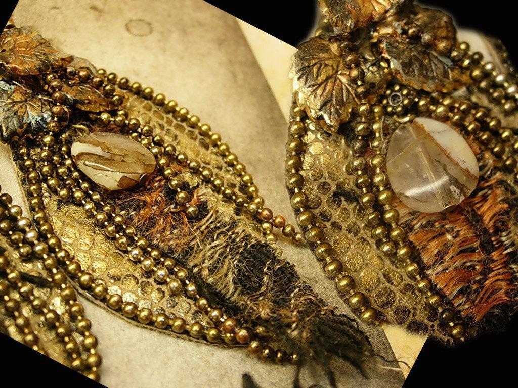 From the Earth Snake skin earrings agate and fiber LONG 4 3/4
