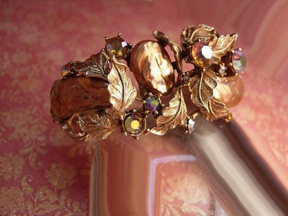 Vintage SIGNED Har Bracelet Big Baroque pearls and rhinestones clamper bangle