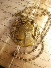 Vintage Egyptian revival Pharaoh Head necklace bookchain