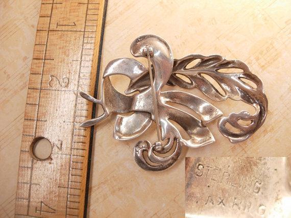 HUGE sterling feather Brooch Musketeers or Gothic Hallmarked
