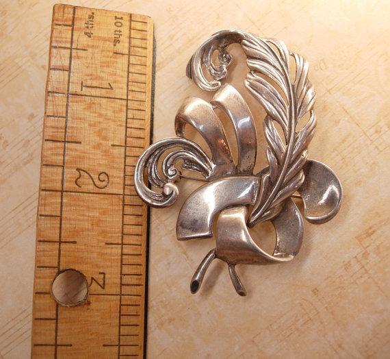 HUGE sterling feather Brooch Musketeers or Gothic Hallmarked