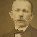 ANtique photo handlebar moustache gentleman with fraternal pin & handkerchief wireframe glasses INTERESTING history