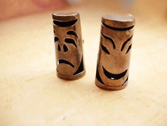 Vintage Earrings Bizarre Ghoulish sterling Chinese Totem mask Drama faces hallmarked