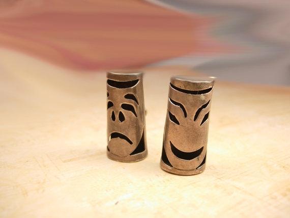 Vintage Earrings Bizarre Ghoulish sterling Chinese Totem mask Drama faces hallmarked