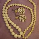 ANtique ivory necklace Carved Ivory earrings LONG necklace with Barrel clasp