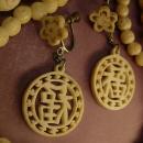ANtique ivory necklace Carved Ivory earrings LONG necklace with Barrel clasp