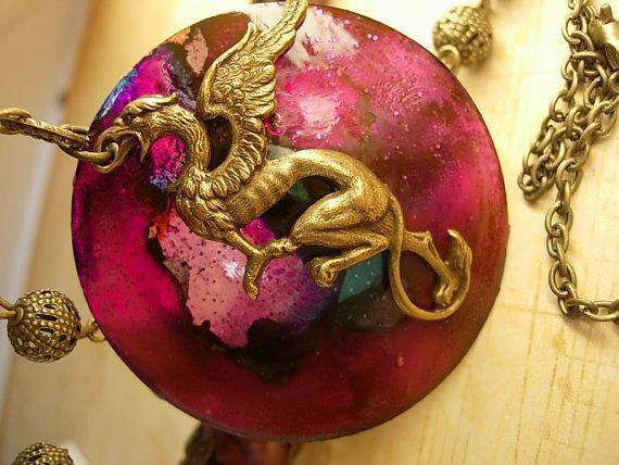 Dragon necklace Winged creature Dragons blood pendant gypsy talisman