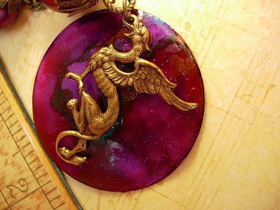 Dragon necklace Winged creature Dragons blood pendant gypsy talisman