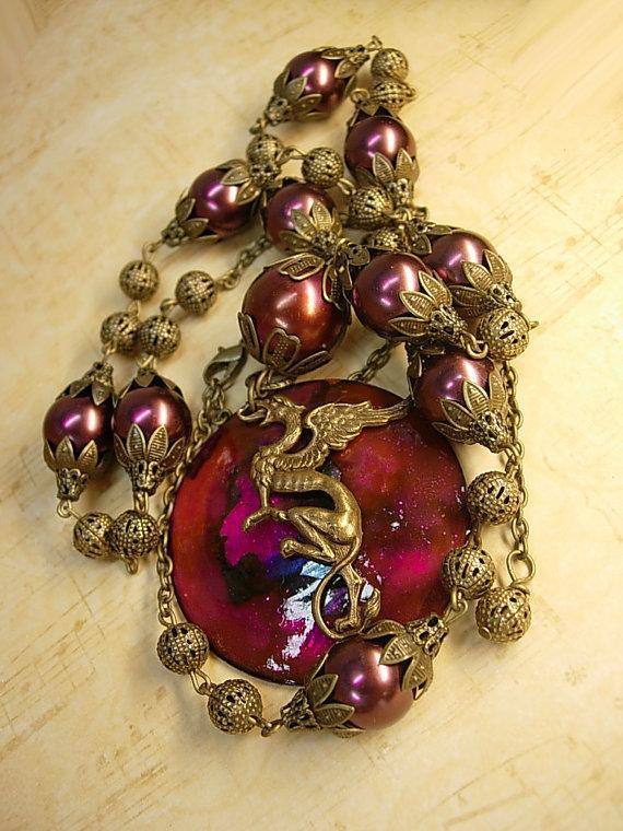 Dragon necklace Winged creature Dragons blood pendant gypsy talisman