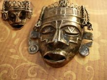 Vintage Shrunken HEad brooch Mask Ring Sterling signed Mask Voodoo set