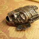 Vintage Shrunken HEad brooch Mask Ring Sterling signed Mask Voodoo set