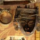 Vintage Shrunken HEad brooch Mask Ring Sterling signed Mask Voodoo set