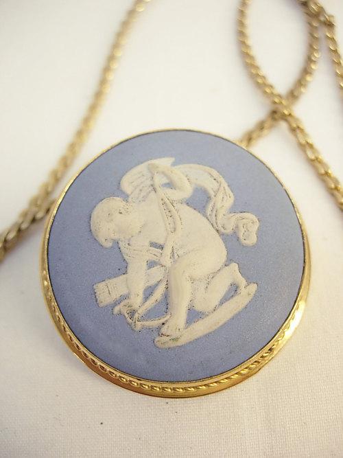 Vintage Wedgwood cherub necklace brooch made in England cupid jasperware angel