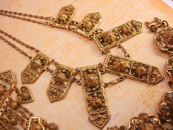 Vintage Fabulous ETRUSCAN Parure NEcklace Brooch and bracelet Signed Etrusceana