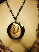 VIntage Egyptian revival Cleopatra necklace black and gold and dramatic snake headdress
