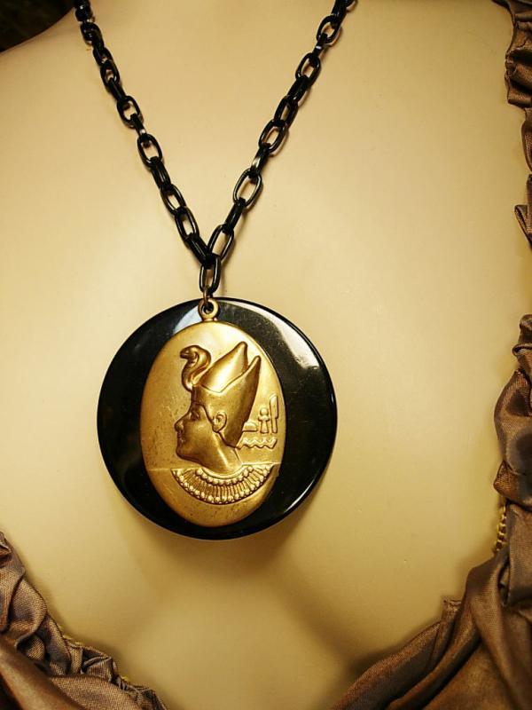 VIntage Egyptian revival Cleopatra necklace black and gold and dramatic snake headdress