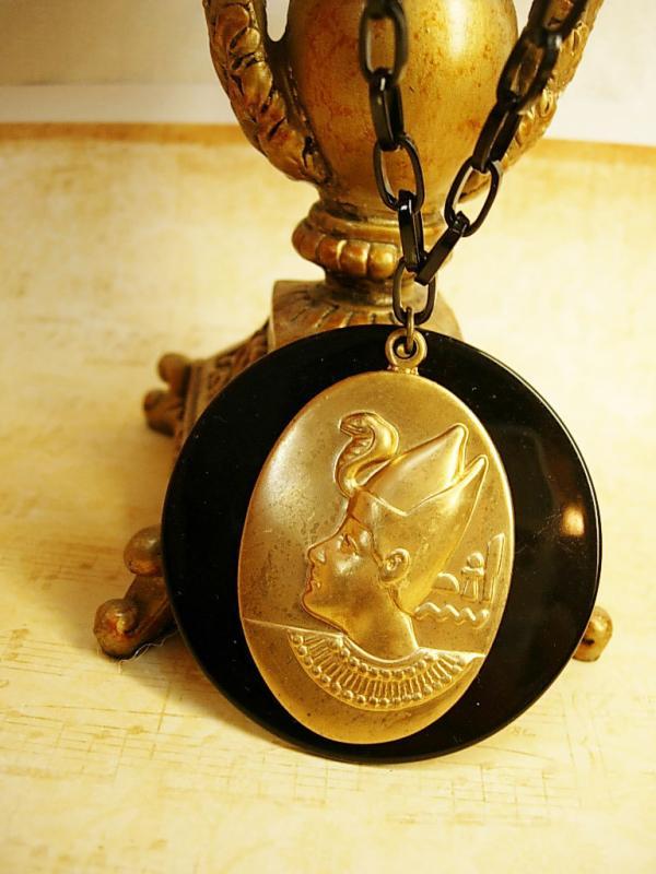VIntage Egyptian revival Cleopatra necklace black and gold and dramatic snake headdress