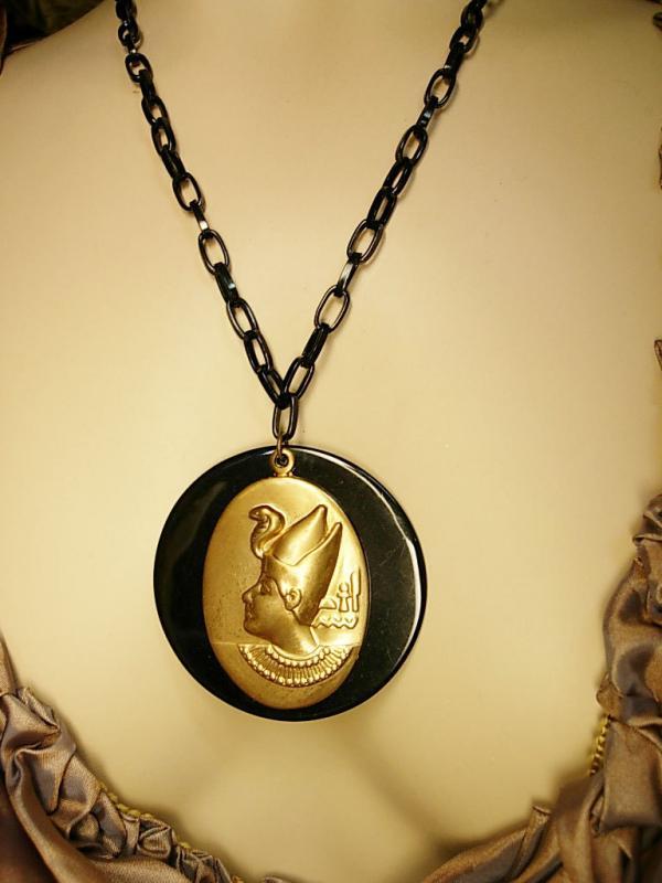 VIntage Egyptian revival Cleopatra necklace black and gold and dramatic snake headdress