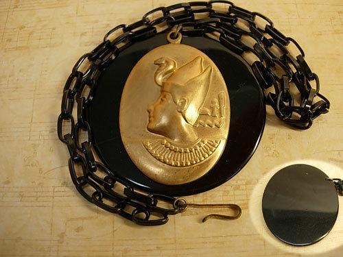 VIntage Egyptian revival Cleopatra necklace black and gold and dramatic snake headdress
