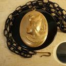 VIntage Egyptian revival Cleopatra necklace black and gold and dramatic snake headdress