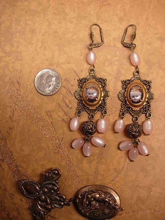Rosary Earrings Religious Portrait under glass assemblage earrings