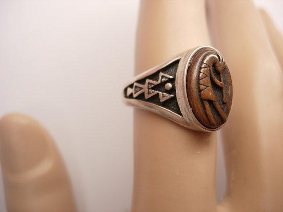 Vintage Signed Kokopelli Ring sterling native american Zuni silver and copper Kachina Dancer