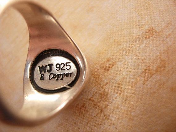 Vintage Signed Kokopelli Ring sterling native american Zuni silver and copper Kachina Dancer