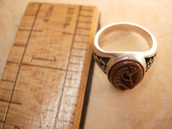 Vintage Signed Kokopelli Ring sterling native american Zuni silver and copper Kachina Dancer