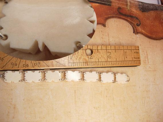 Vintage Carved Ivory Flower bracelet with sterling clasp