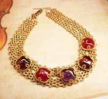 ONe day Holiday sale Vintage French Gripoix glass runway necklace & Ring Couture signed Dominique Aurientis Huge and dramatic