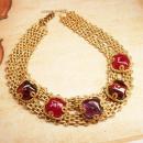 ONe day Holiday sale Vintage French Gripoix glass runway necklace & Ring Couture signed Dominique Aurientis Huge and dramatic