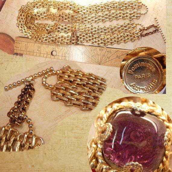 ONe day Holiday sale Vintage French Gripoix glass runway necklace & Ring Couture signed Dominique Aurientis Huge and dramatic