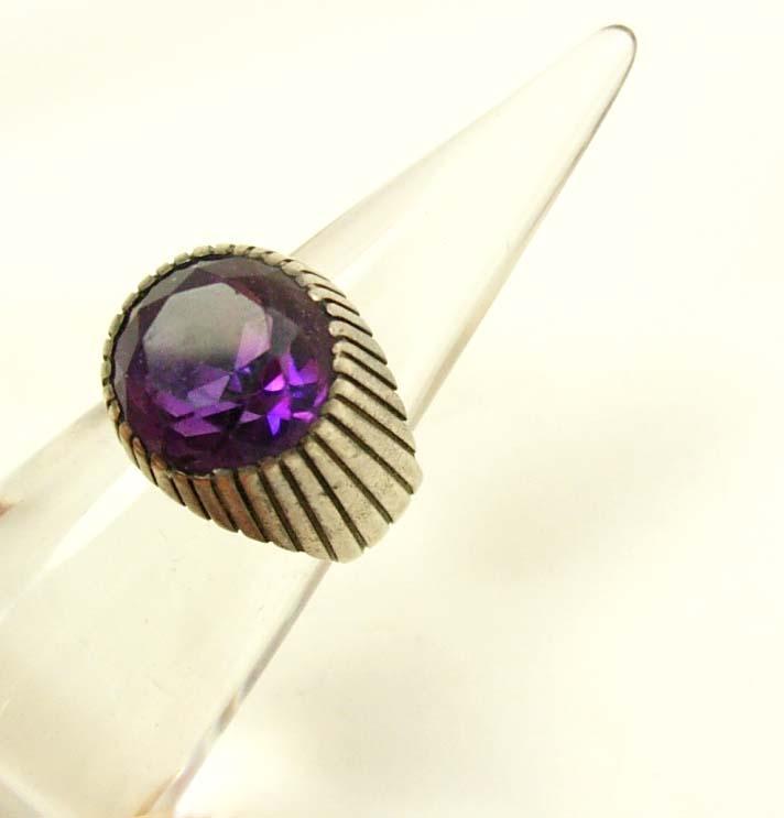 Art Deco Amethyst sterling ring Unusual design size 7
