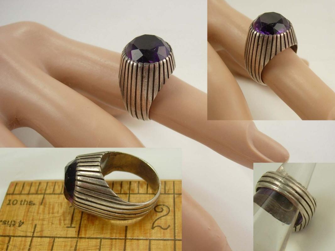 Art Deco Amethyst sterling ring Unusual design size 7