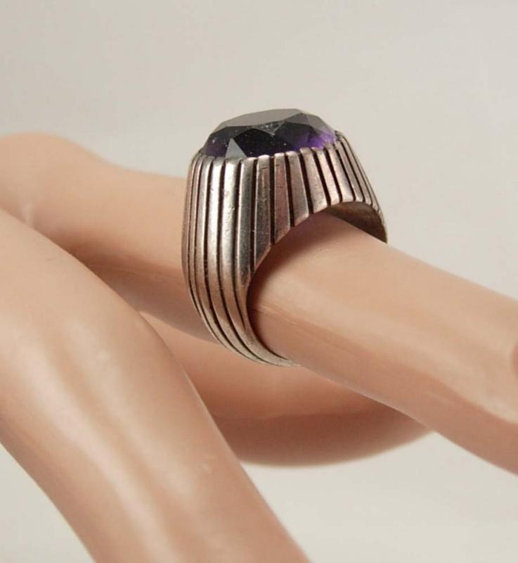 Art Deco Amethyst sterling ring Unusual design size 7