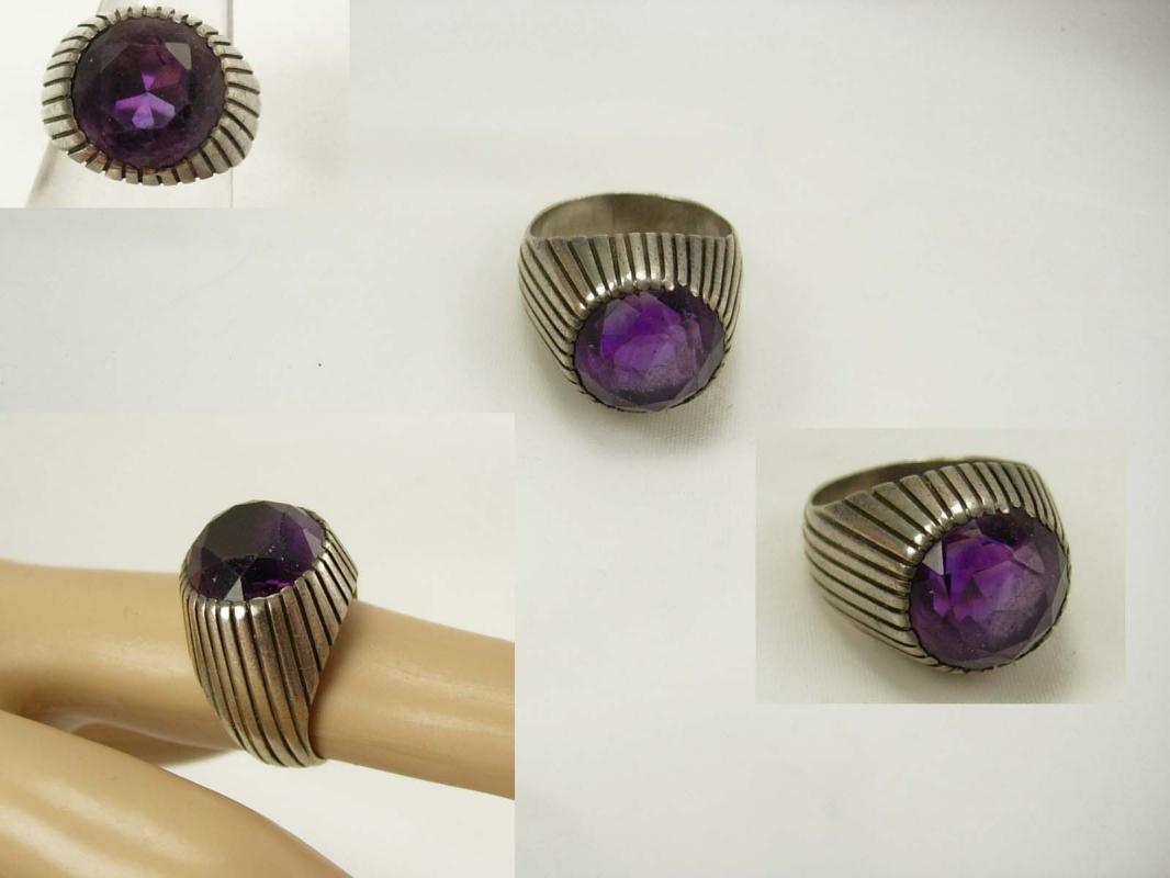 Art Deco Amethyst sterling ring Unusual design size 7
