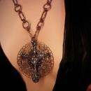 Medieval Marcasite Cross necklace Religious medal with Ornate Chain