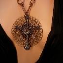 Medieval Marcasite Cross necklace Religious medal with Ornate Chain