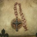 Medieval Marcasite Cross necklace Religious medal with Ornate Chain